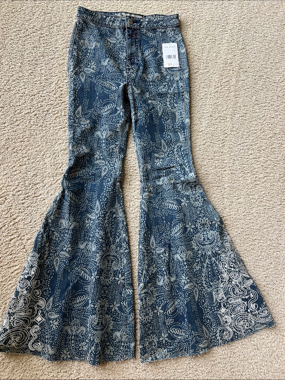 Free People Rich Blue Floral Print Jeans